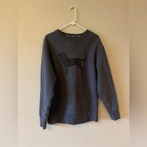 Dusty navy blue black dog crew neck sweater